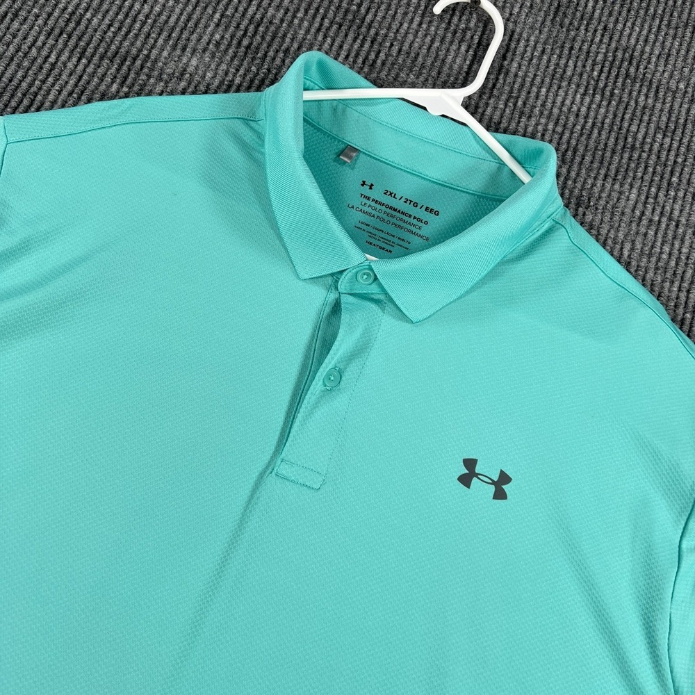 Under Armour Performance Polo Shirt‎ Mens 2XL XXL Green Short Sleeve Heat Gear